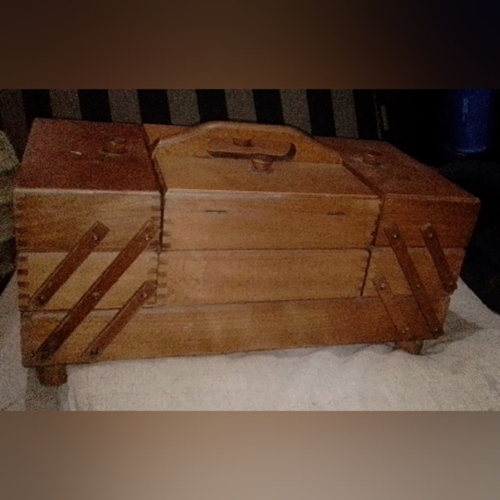 Large Vintage 3 Tier Cantilever Sewing Box